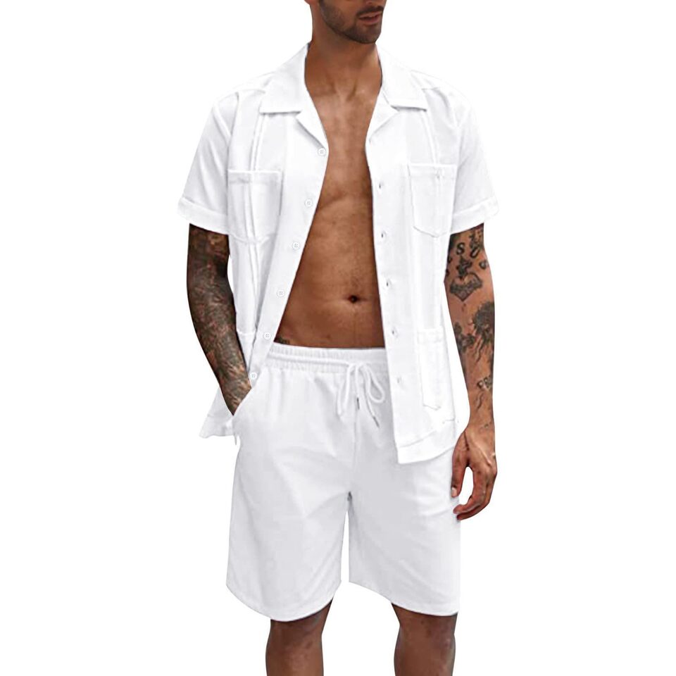 Summer Sports Short Sleeve Shorts Set Linen Loose