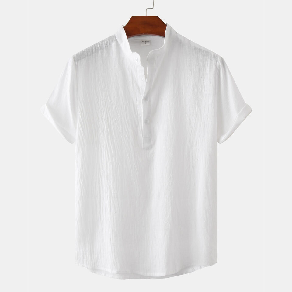 Casual Solid Color Shirt Short Sleeve Beach T-Shirt