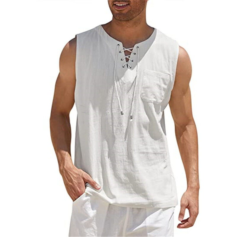 Summer Tank Vest Men Shirt Collar Tie Short
