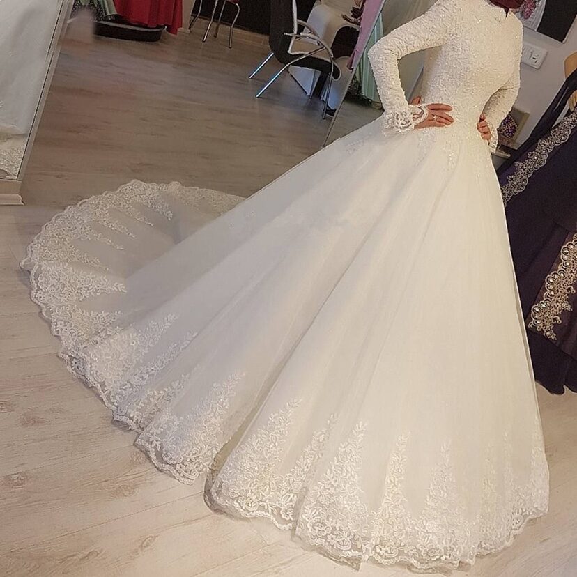 Muslim Ball Gown Wedding Dress Beading Bride