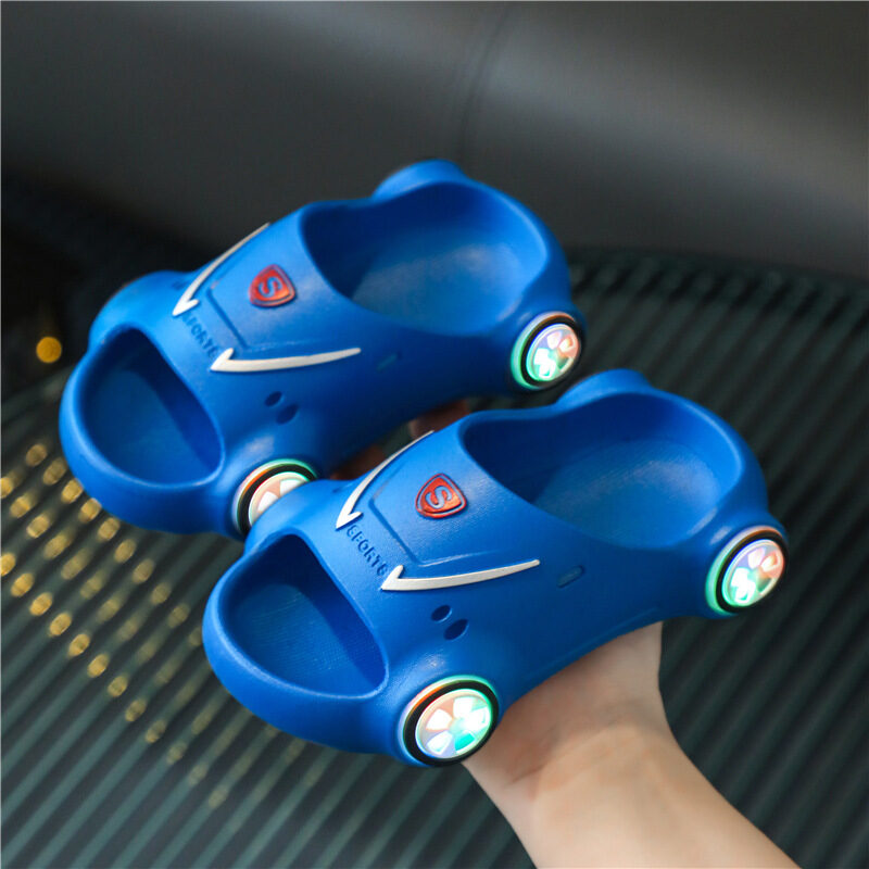 Kids Glowing Slippers Cartoon Car Sandals Children Anti