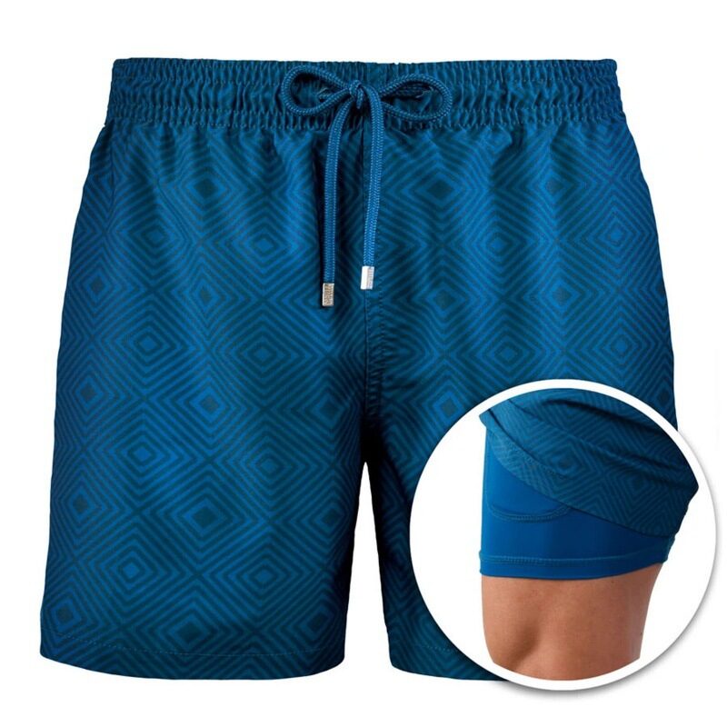 Men's Printed Beach Shorts Sports Double Layer Summer