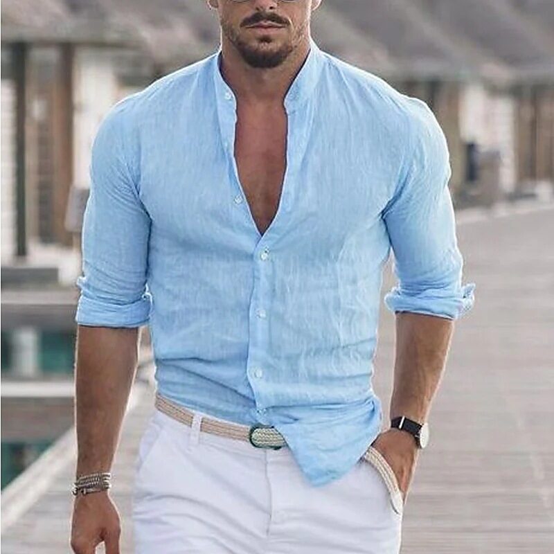 Men's Long Sleeve Shirt With Button Casual Solid
