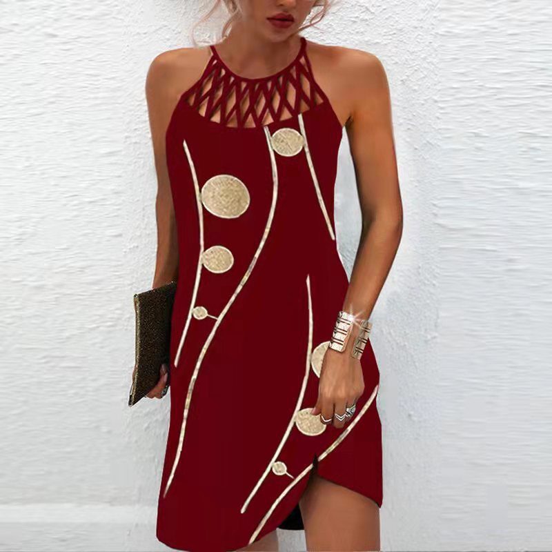 Fashion Print Dress Casual Halterneck Dresses For Women