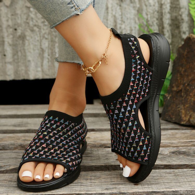 Peep-toe Sandals For Sports Summer Heart-shaped Print Mesh