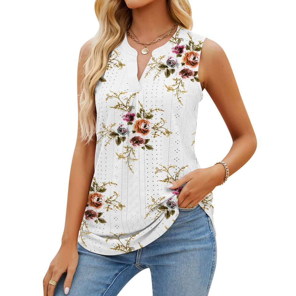 Women's Sleeveless T-shirt Summer Hole V-Neck Slim Fit