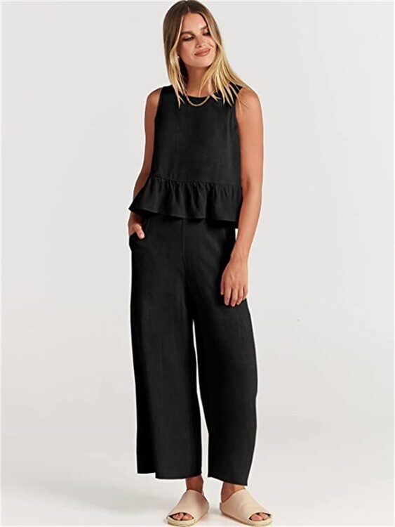 Casual Suit Summer Sleeveless Pleated Vest And Wide-leg