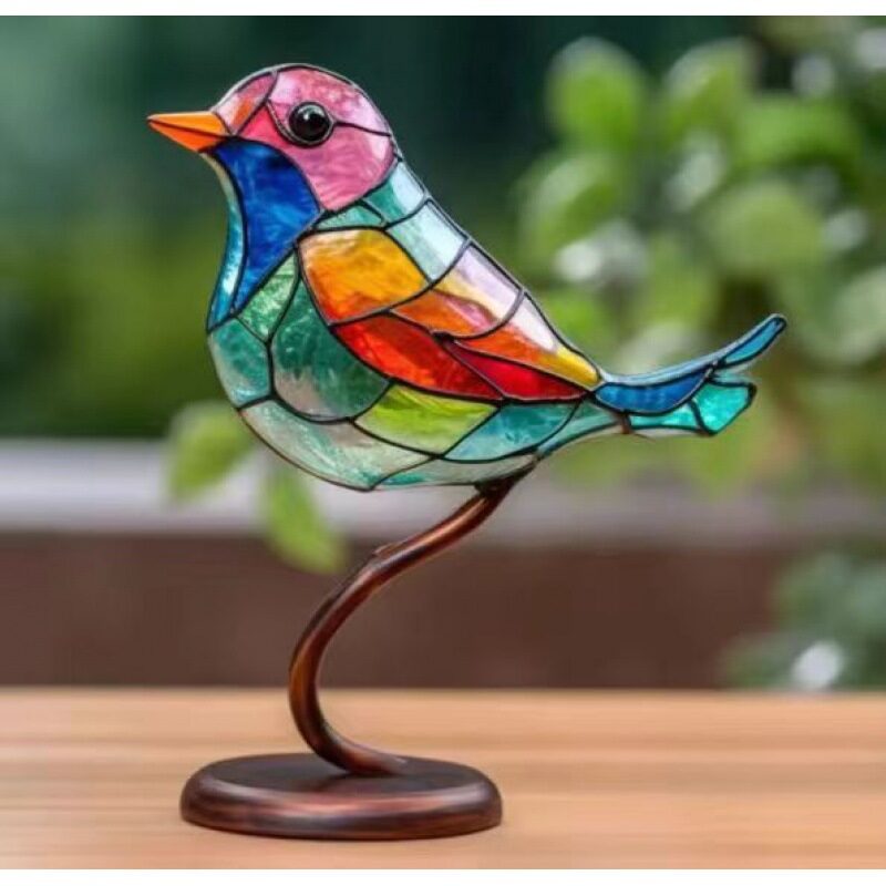 Stained Birds On Branch Desktop Ornaments For Bird