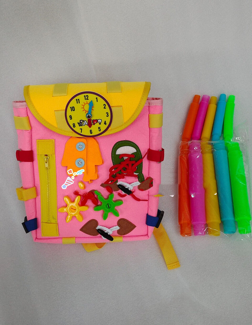Toddler Busy Board Backpack With Buckles And Learning