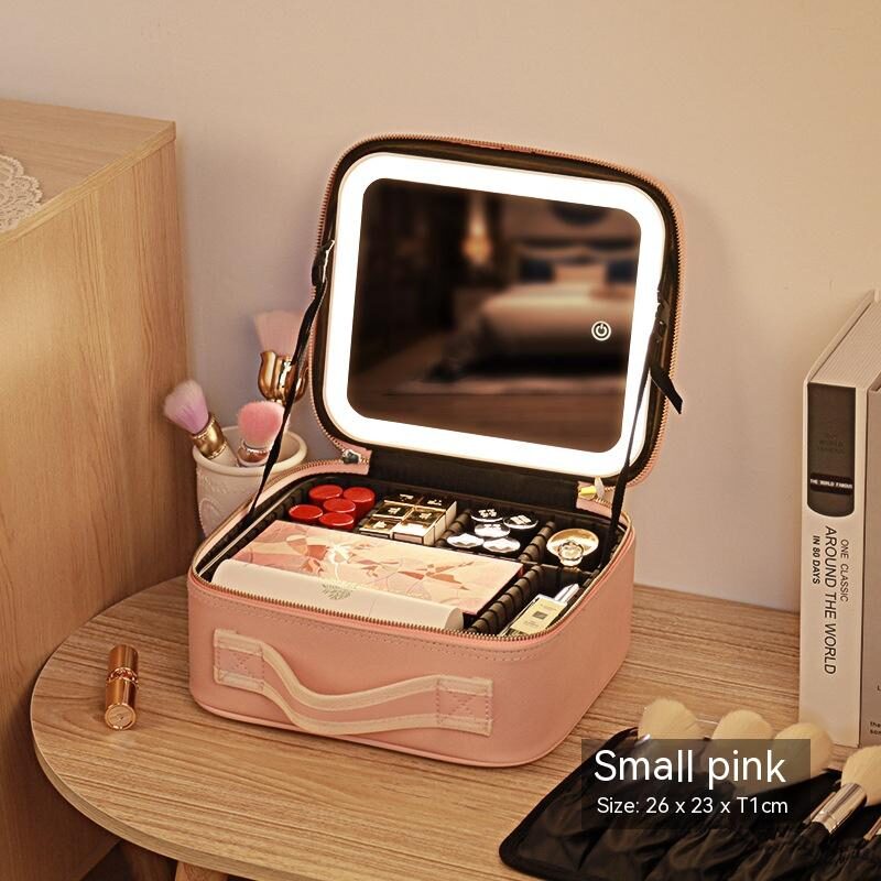 With Mirror And LED Light Cosmetic Bag Skin