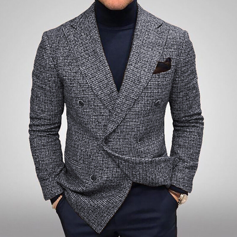 Men's Blazers Slim Fit Plaid Suits Jackets Male