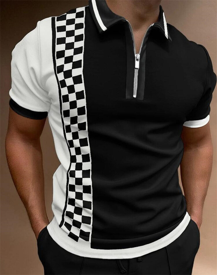 Fashion Loose Lapel Casual Print T-Shirt Zipper POLO