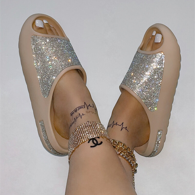 Rhinestone Slippers Women PeepToe Thick Sole Shoes Fashion