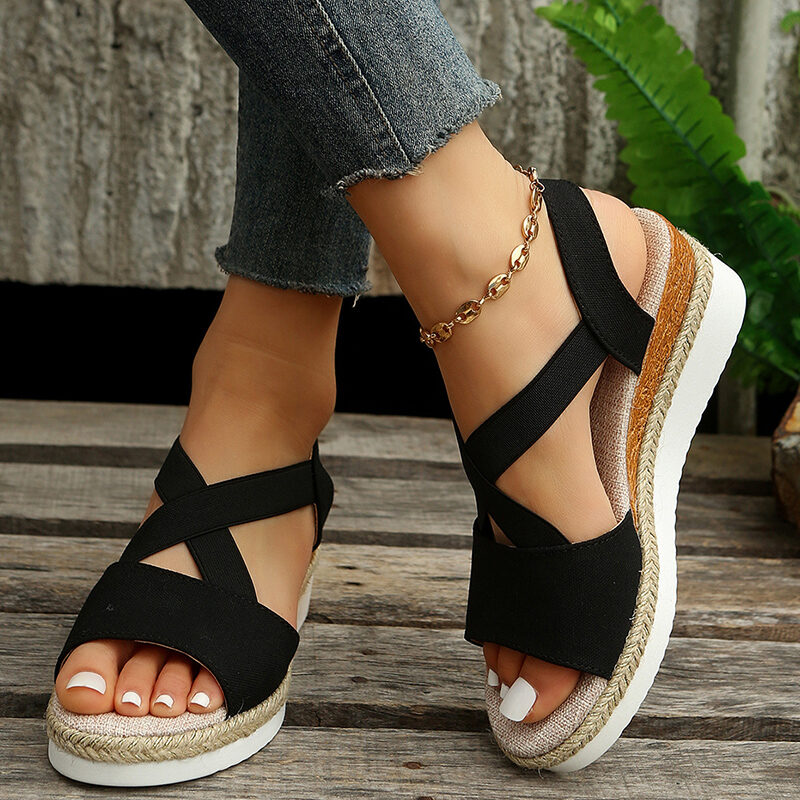 Wedge Sandals For Women Cross-strap Platform Gladiator Hemp