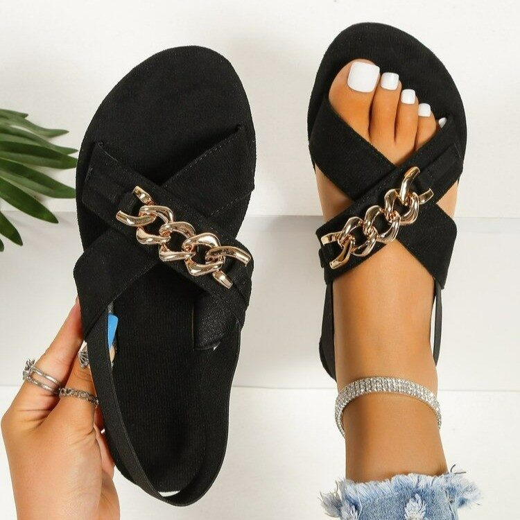 Chains Sandals Summer Outdoor Flat Shoes Elasticated Open