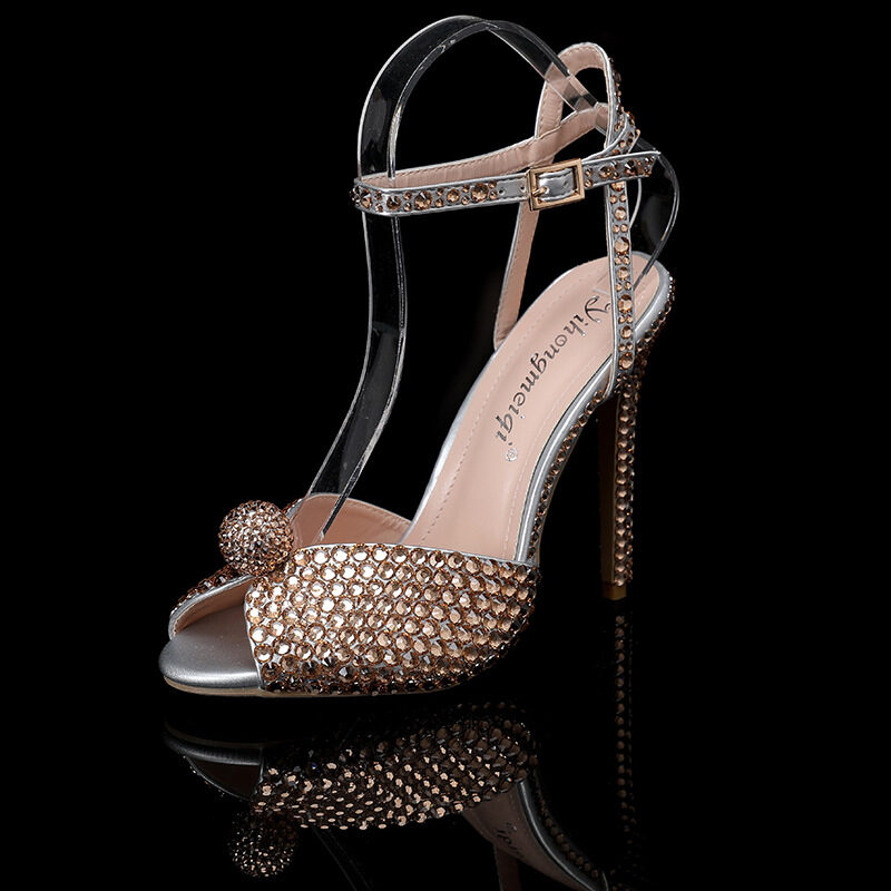 New Peep-toe Shallow Mouth Rhinestone Pearl Woman High-heeled