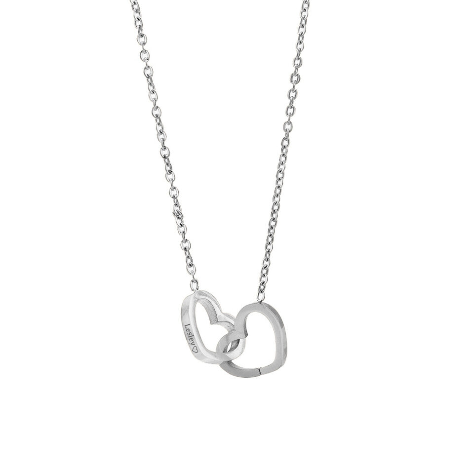 Name Necklace Personalized Double Heart Forever With 2