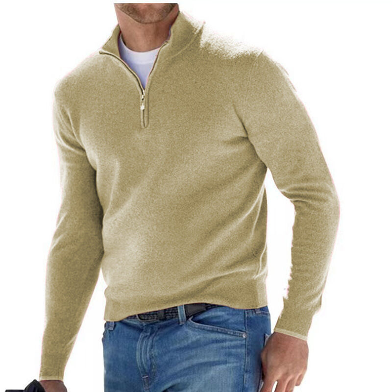 Men's Fashion Casual Long Sleeve V-neck Cashmere Zipper