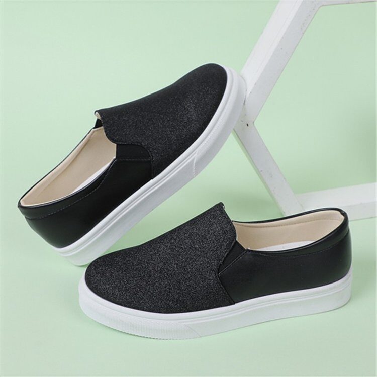 Round Toe Flat Shoes With Sequined Loafers Walking