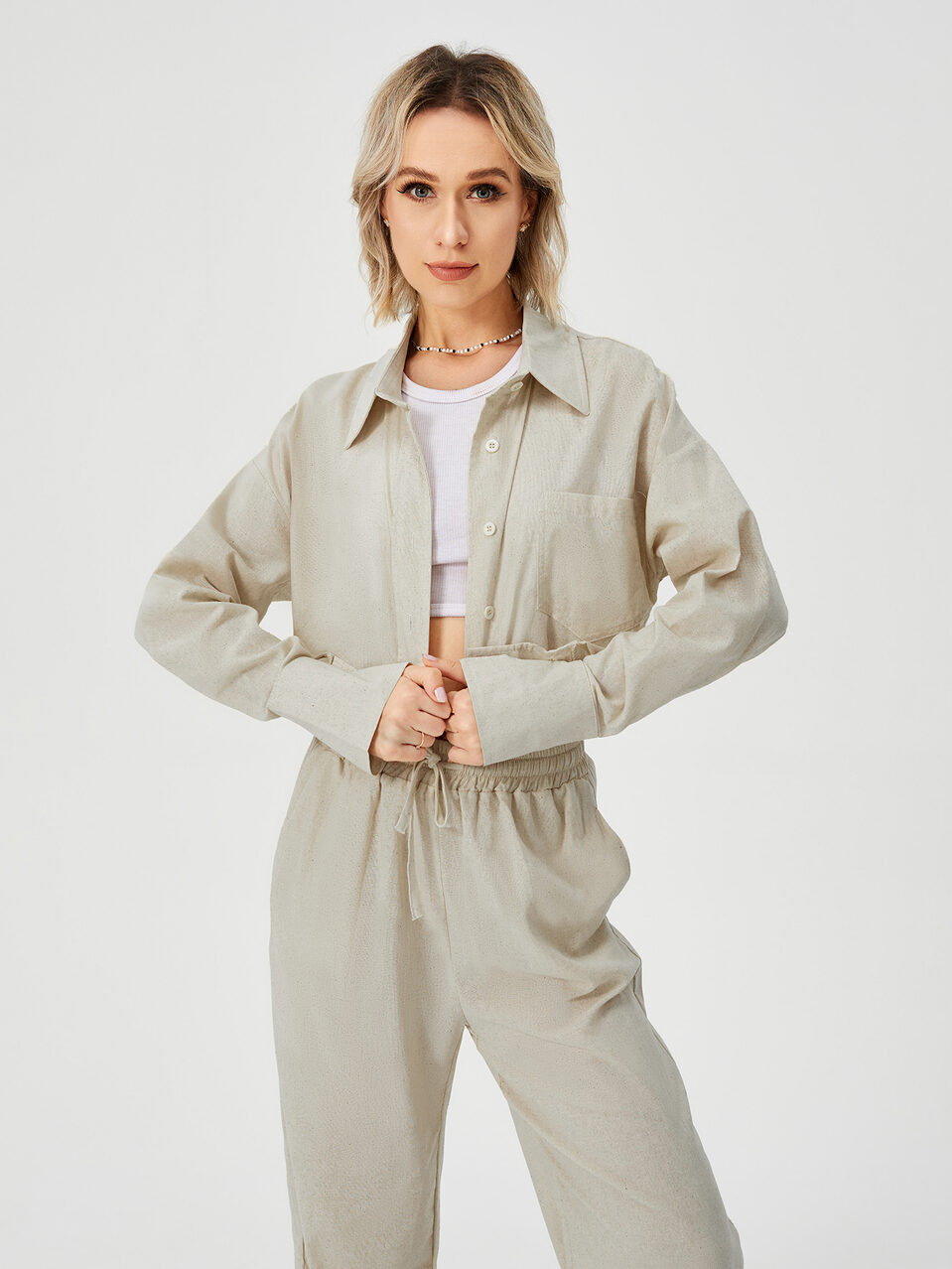 Women Two Piece Outfits For Long Sleeve Button