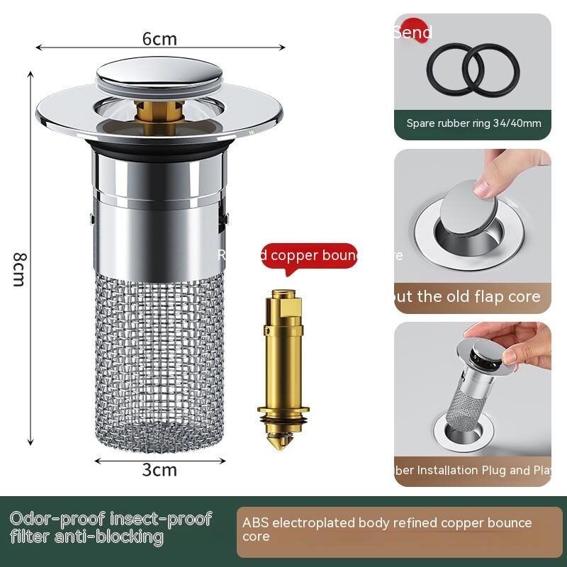 Long Pop-Up Sink Drains Filter Bathroom Press Bounce