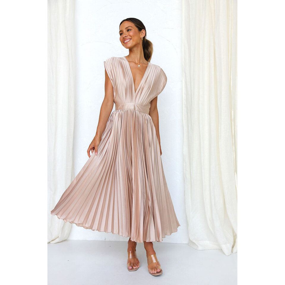 Summer V-neck Pleated Dress INS Fashion Casual Loose