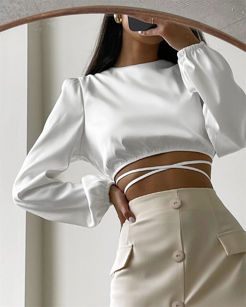 New Lace-up Backless Design Sense Short Section Sexy