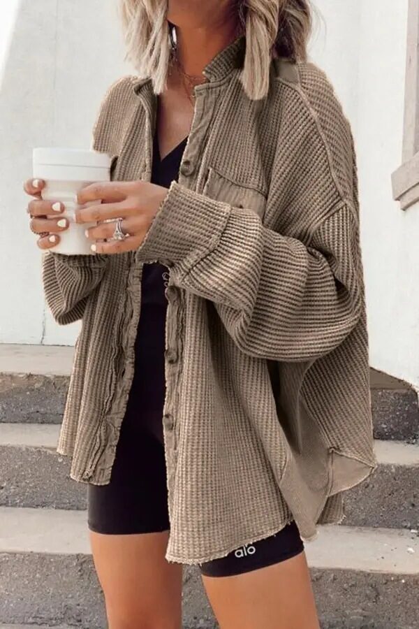 Button Shirt Jacket Women Lapel Long Sleeve Blouse