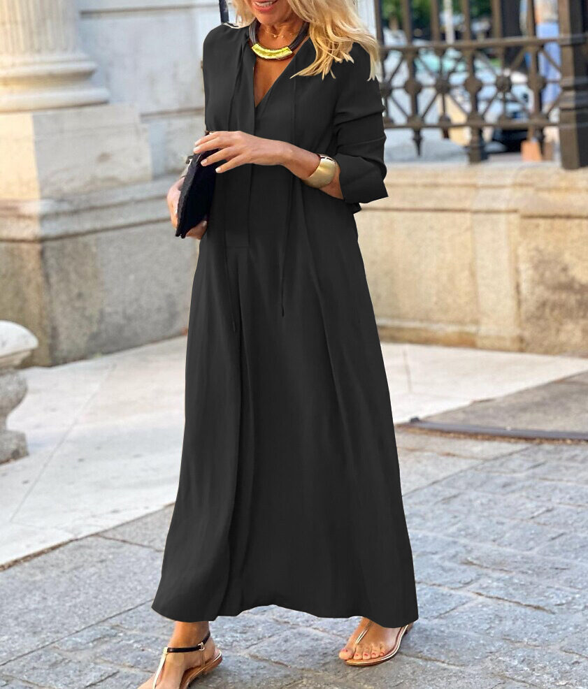Long-sleeved Shirt Dress Fashion Loose V-neck Long Dresses