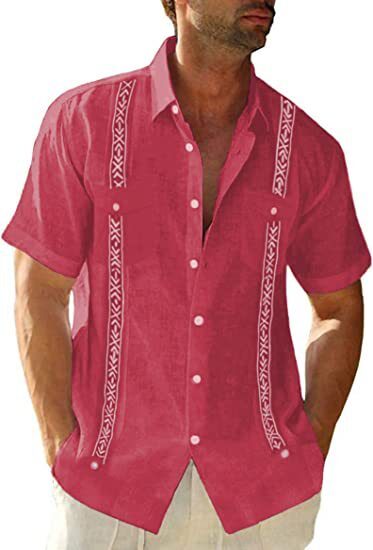 Men's Casual Guayabera Cuban Shirt Outdoor Short Sleeve