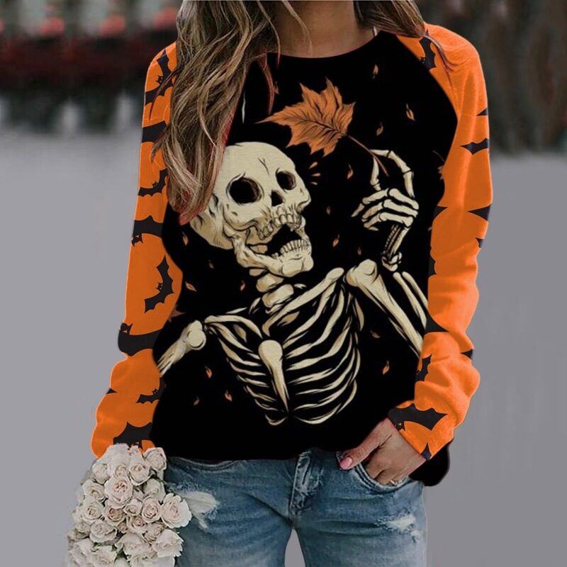 Halloween Cartoon Print Sweatshirt Long Sleeve Pullover Tops