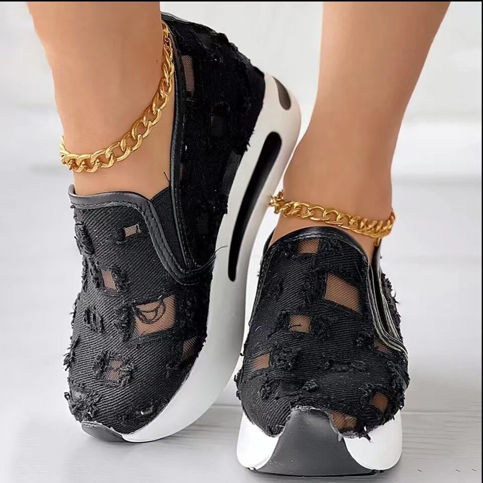 Hollow Out Canvas Shoes 6cm Heel Height Casual
