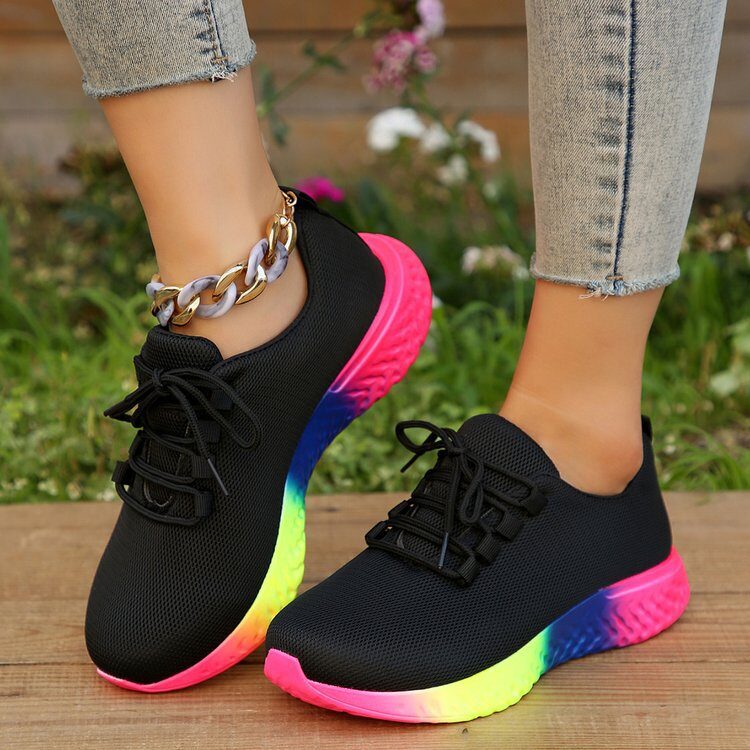 Lace-up Mesh Shoes With Rainbow Sole Design Fashion