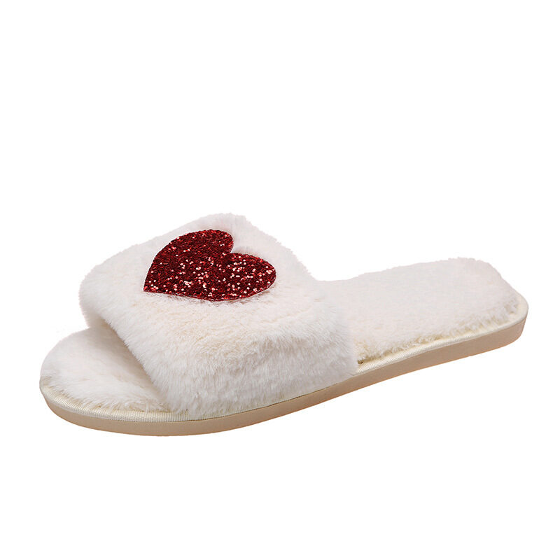 Love Sequin Slippers Winter Indoor Home Shoes Woemen