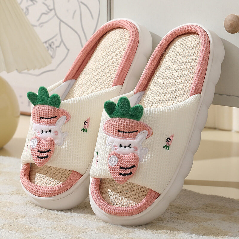 Cute Carrot Rabbit Shoes Linen Slippers Men
