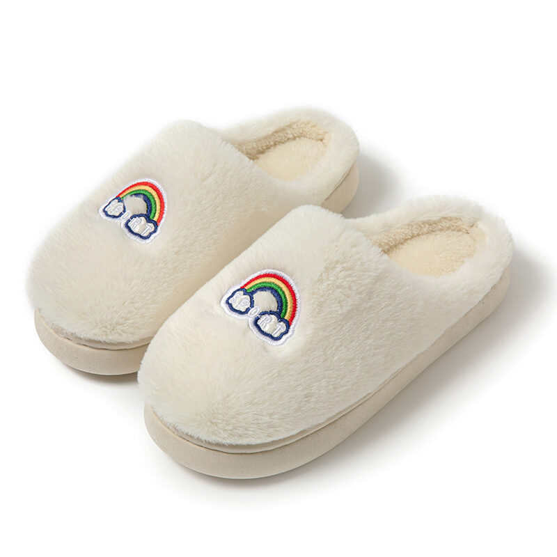 Kawaii Rainbow Embroidered Slippers Warm Slip On Plush