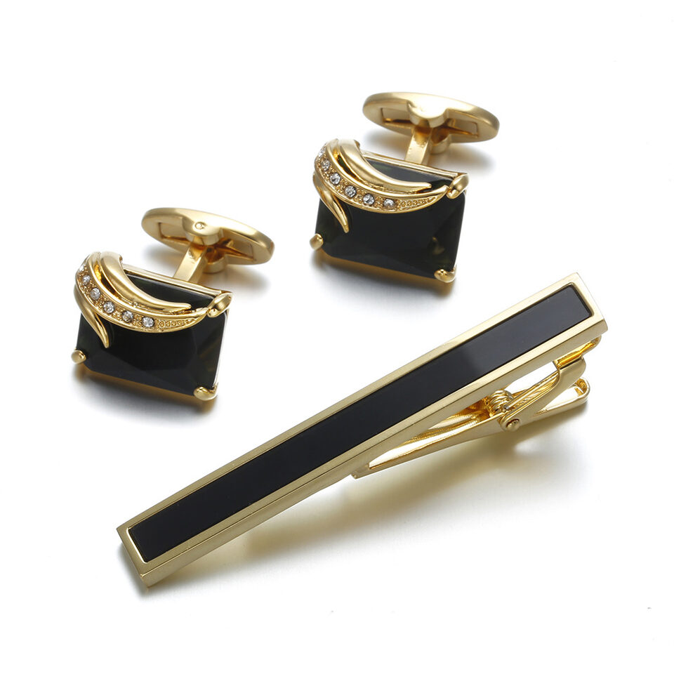 Fashion Gentleman Tie Clip Cufflinks Gold