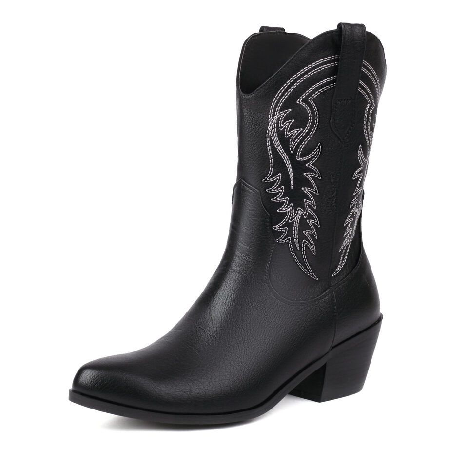 Women's Fashionable Simple Thick Mid Heel Sleeve Embroidered