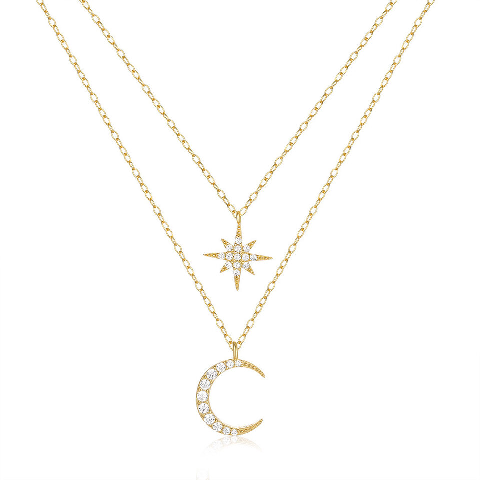 Women's S925 Sterling Silver Double Layer Twin Diamond