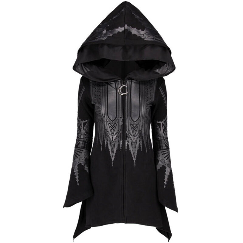 Halloween Cosplay Hoodie Women's Punk Black Long Hooded