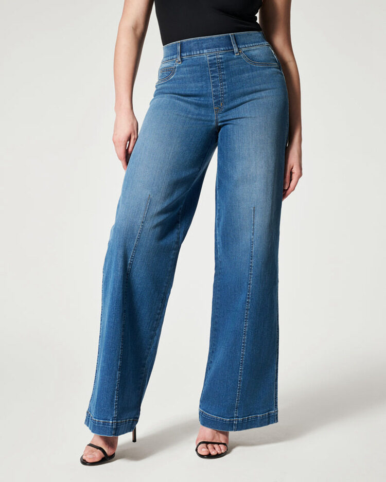 Women's Straight Jeans Mid Waist Wide Leg Pants