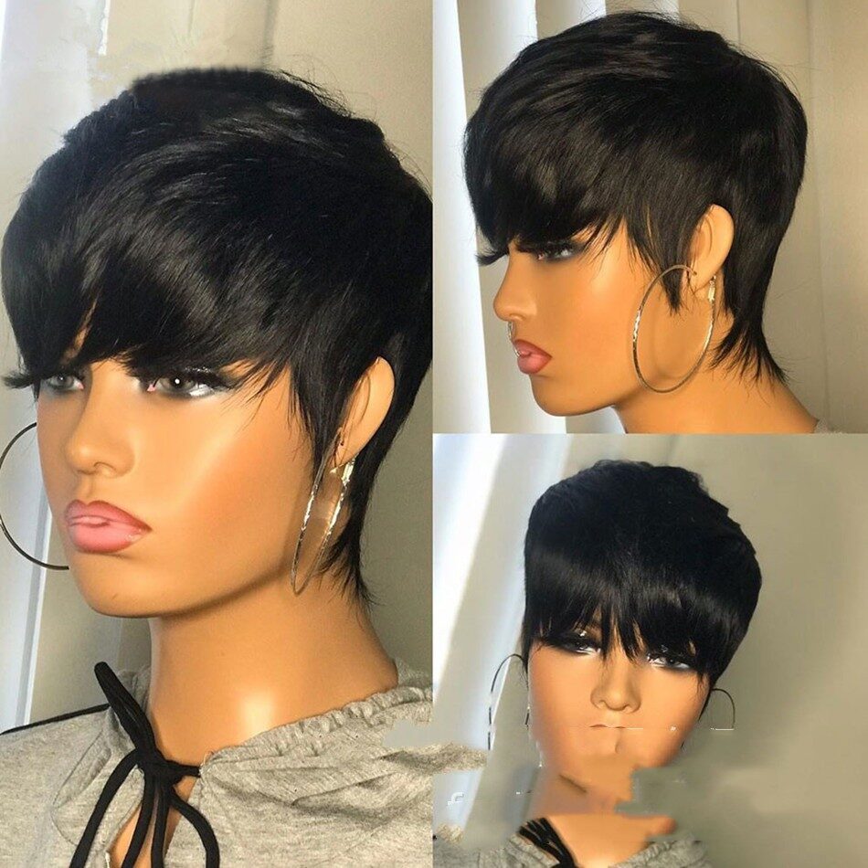 Wig Female Headgear Black Short Straight Hair Pixie