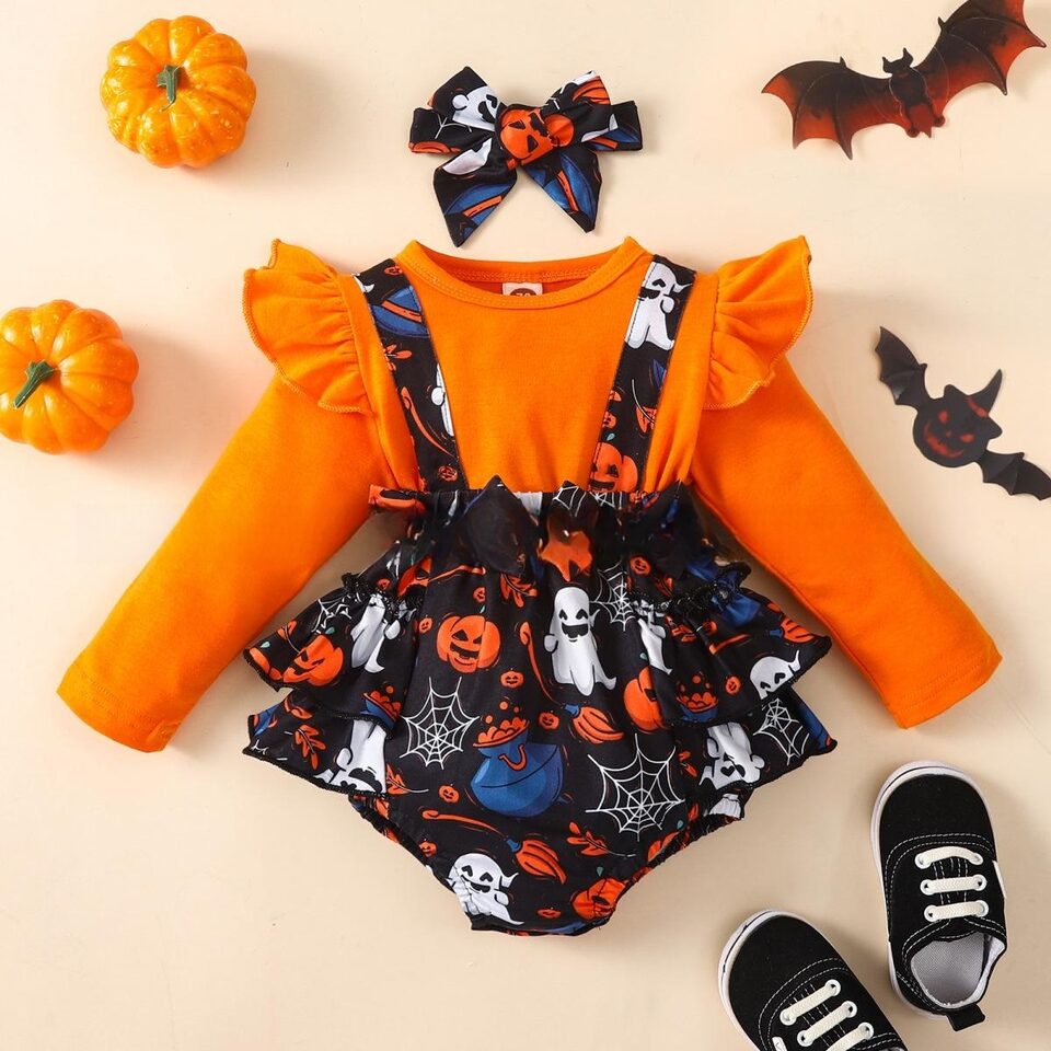 Halloween Flounced Sleeve Fake Two-piece Round Neck Long-sleeved