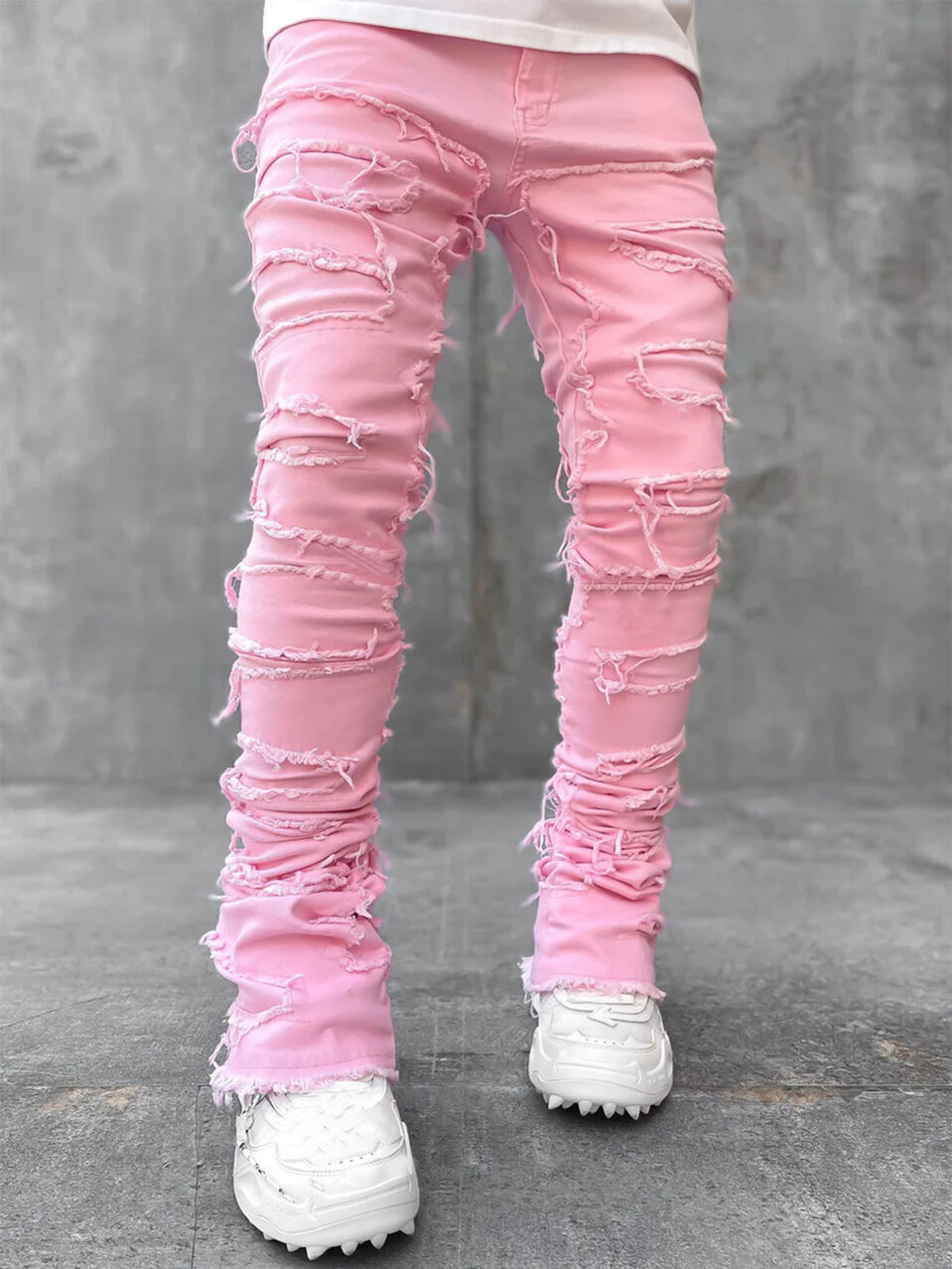 Ins Fringes Ripped Trousers Individual Patched Pants Long
