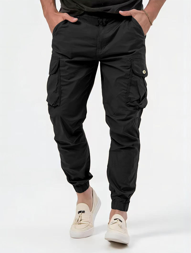 Men's Cargo Trousers With Three-dimensional Pockets Solid Color