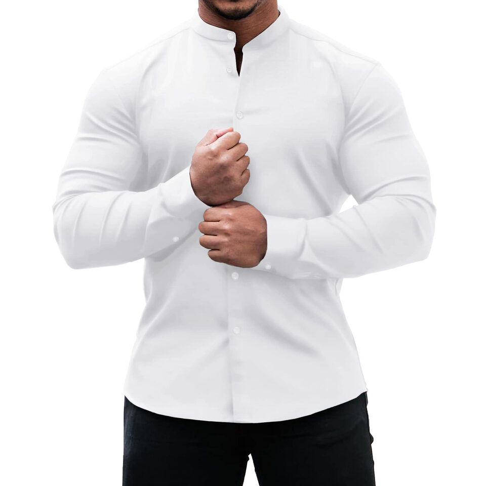 Long Sleeve Shirt Men Casual Button Down Slim