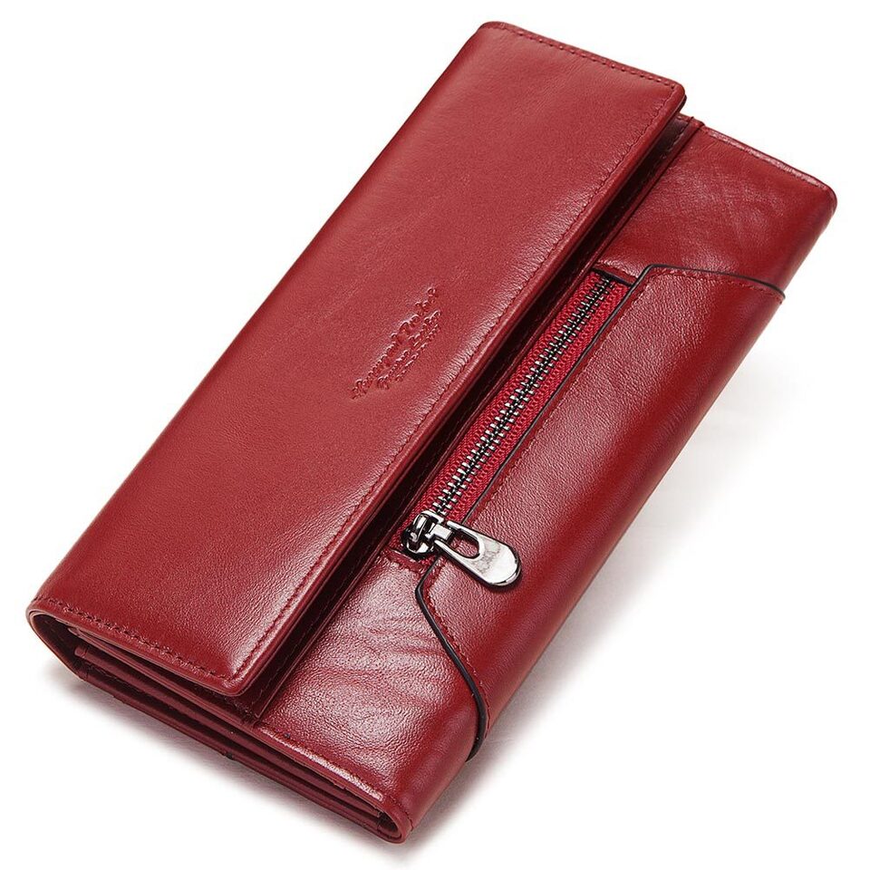 Long Cowhide Multiple Card Slots Coin Pocket RFID