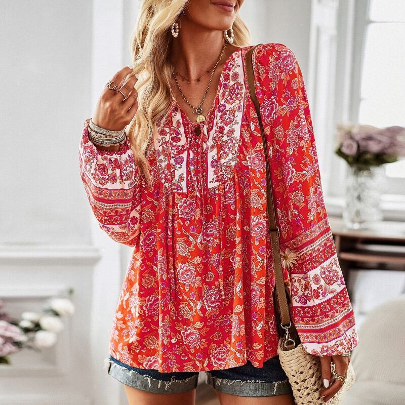 European And American Women's Clothing Printed Long Sleeve