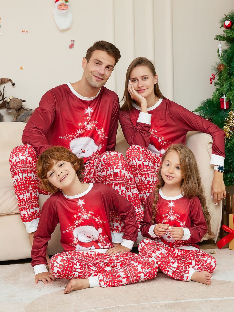 New Snowman Scarf Parent-child Christmas Pajamas Set
