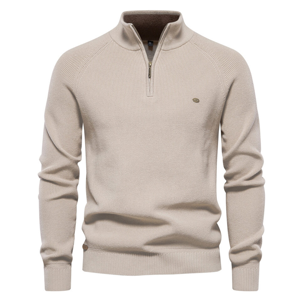 Men's Zipper Stand Collar Knitted Sweater Fashion Slim